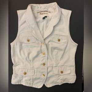 Ralph Lauren Jeans Company white vest featuring gold accent buttons.